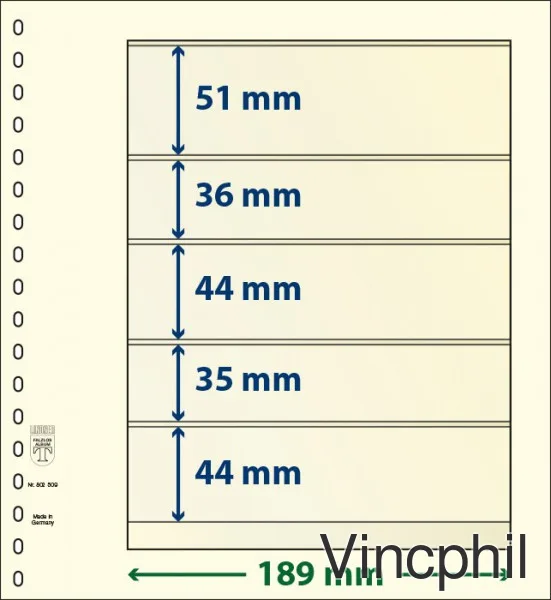 802509P Feuilles neutres-T à 5 poches: 44 mm - paquet de 10