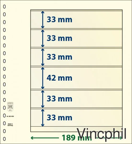 802603P Feuilles neutres-T à 6 poches: 33 mm - paquet de 10