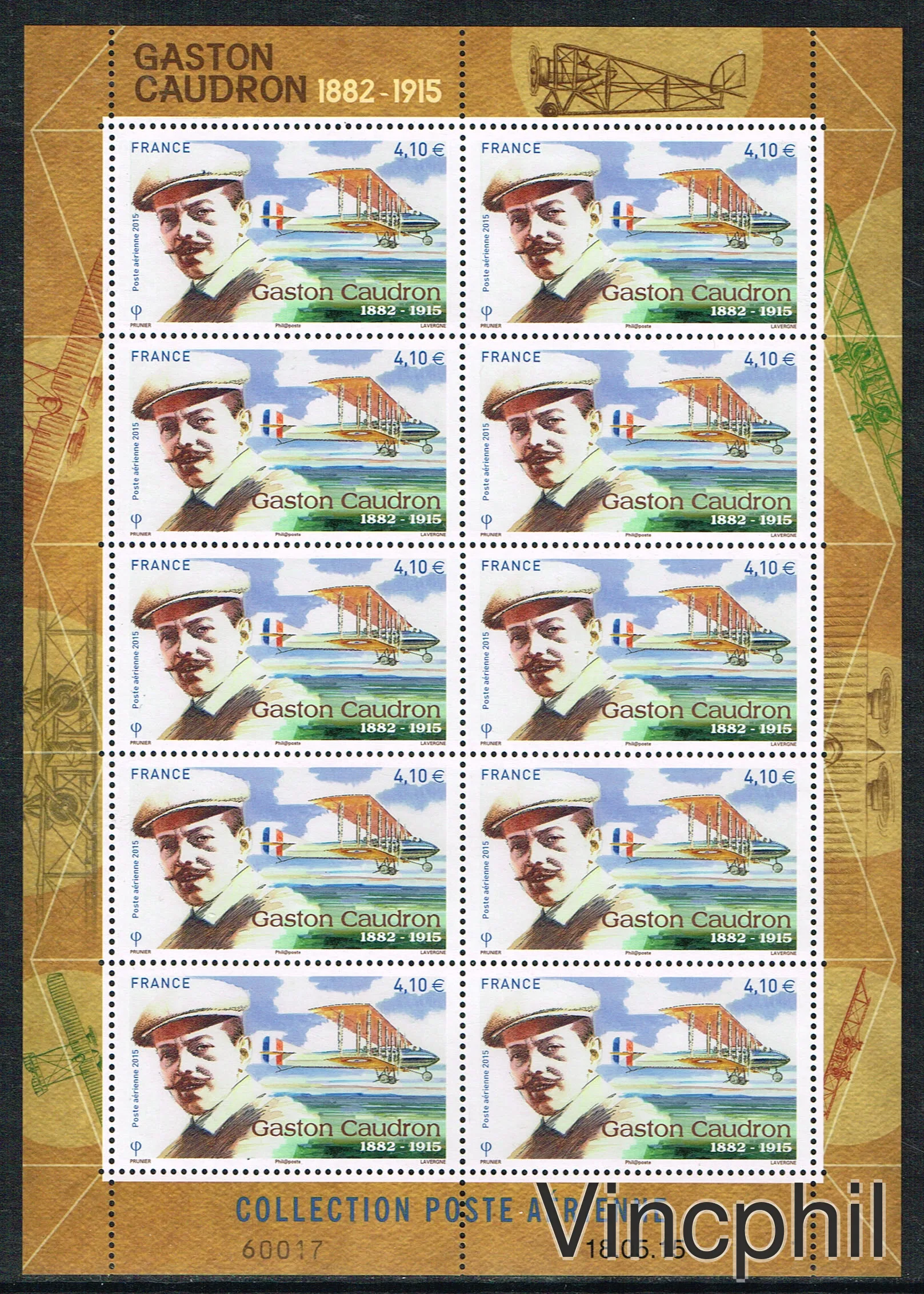 F 79 a ** Gaston Caudron avec bord illustré feuillet de 10