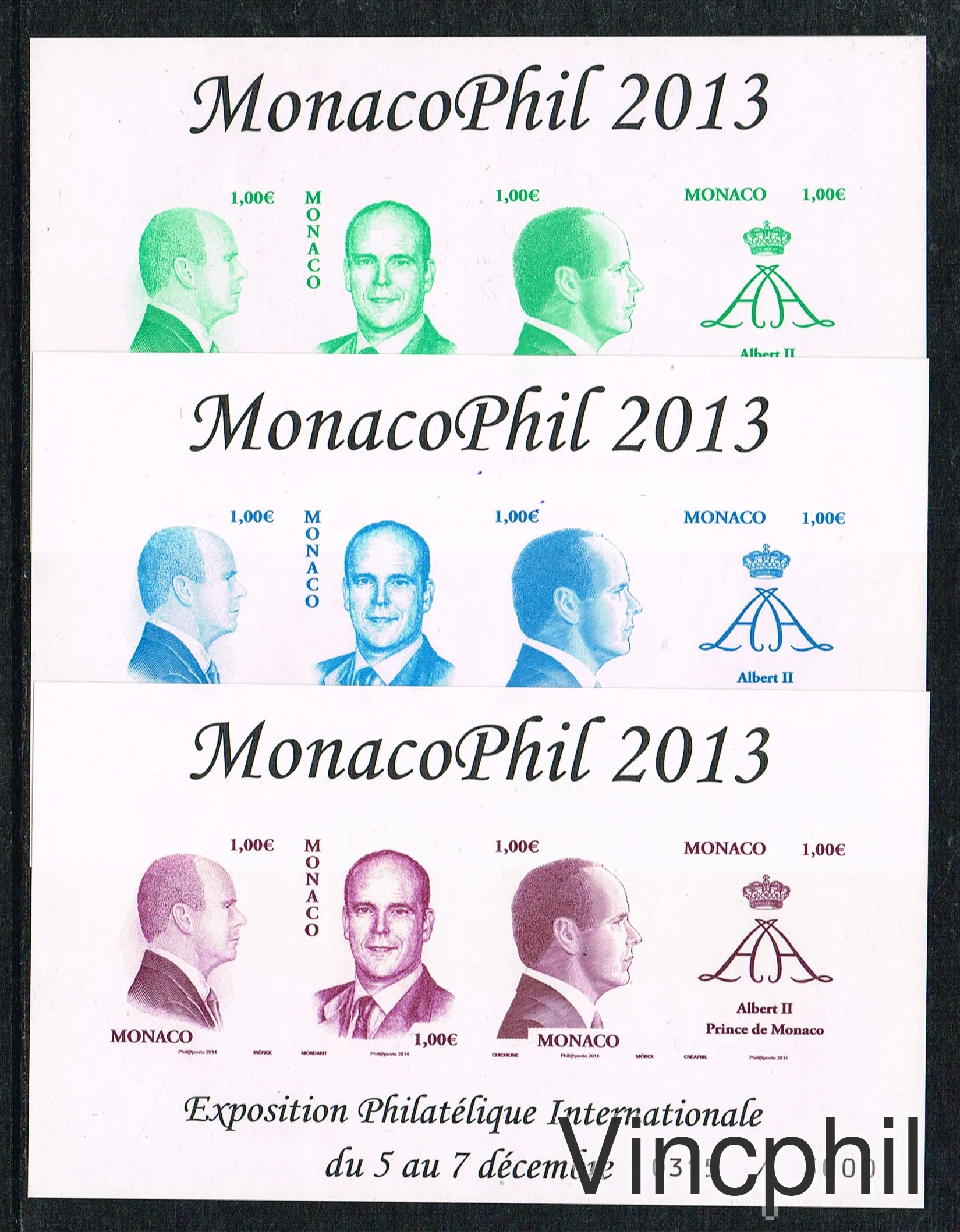 Monacophil 2013 BF n° 102 102a 102b ** 3 essais de couleur