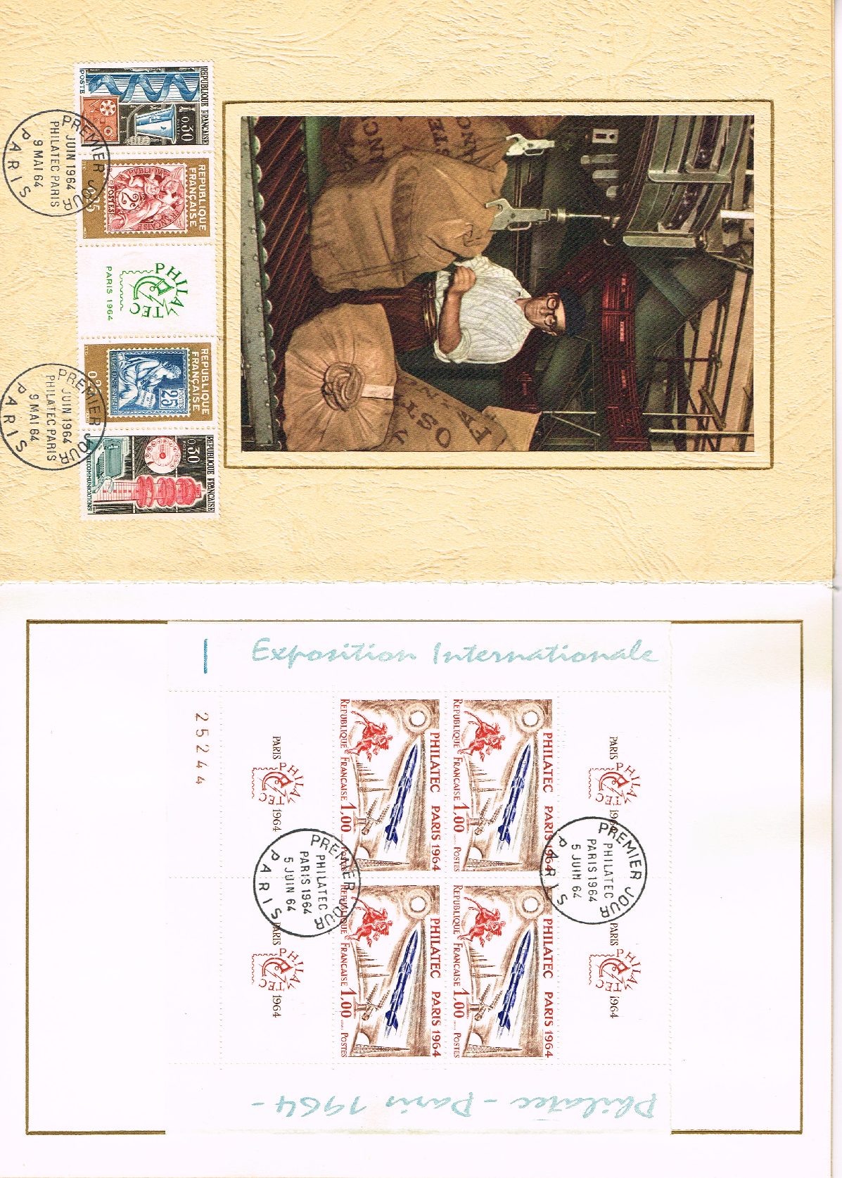 1422 Encart de Luxe Philatec 64 contenant 2 blocs de 4 plus 2 timbres  oblitérés premier jour et cachet illustré - Vincennes Philatélie