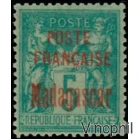 14 * Timbres de France 1876-18992 Type Sage 5 c surchargé