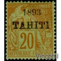 TAH 25 * 20 C Brique sur vert Alphée Dubois surchargé 1893 Tahiti