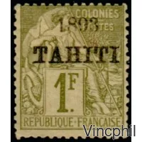 TAH 30 * 1 F Bleu Alphée Dubois surchargé 1893 Tahiti