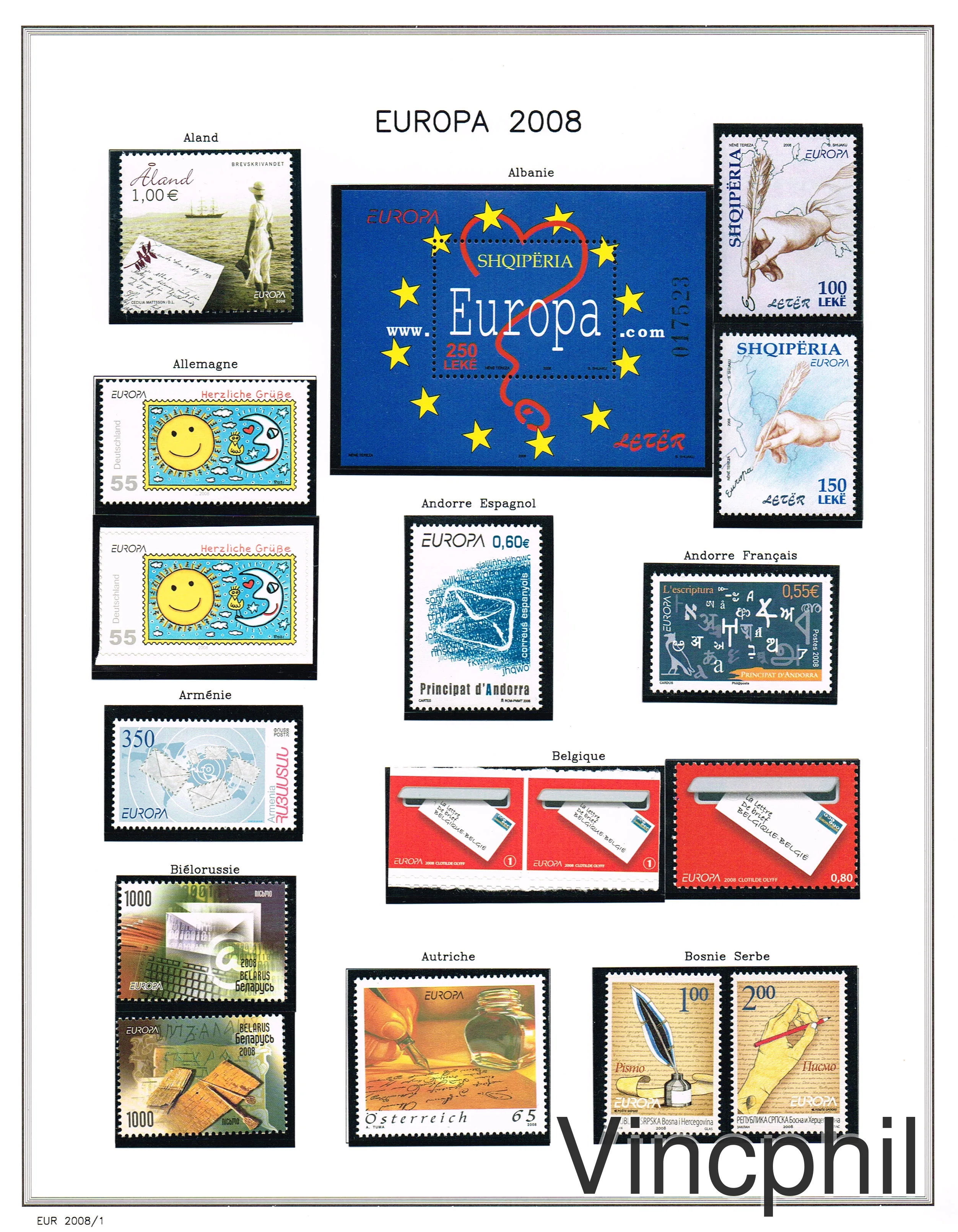 EUROPA 2008 ** Thèmes: l'écriture d'une lettre 137 Valeurs 13 blocs