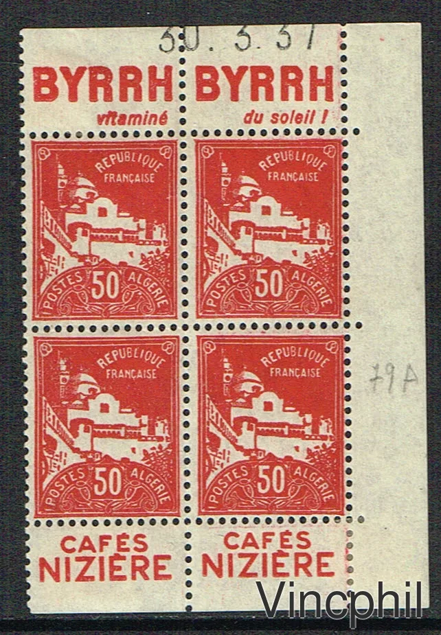 n° 79 a ** 2 paires de carnet BYRRH/NIZIERE en bloc de quatre avec la date.