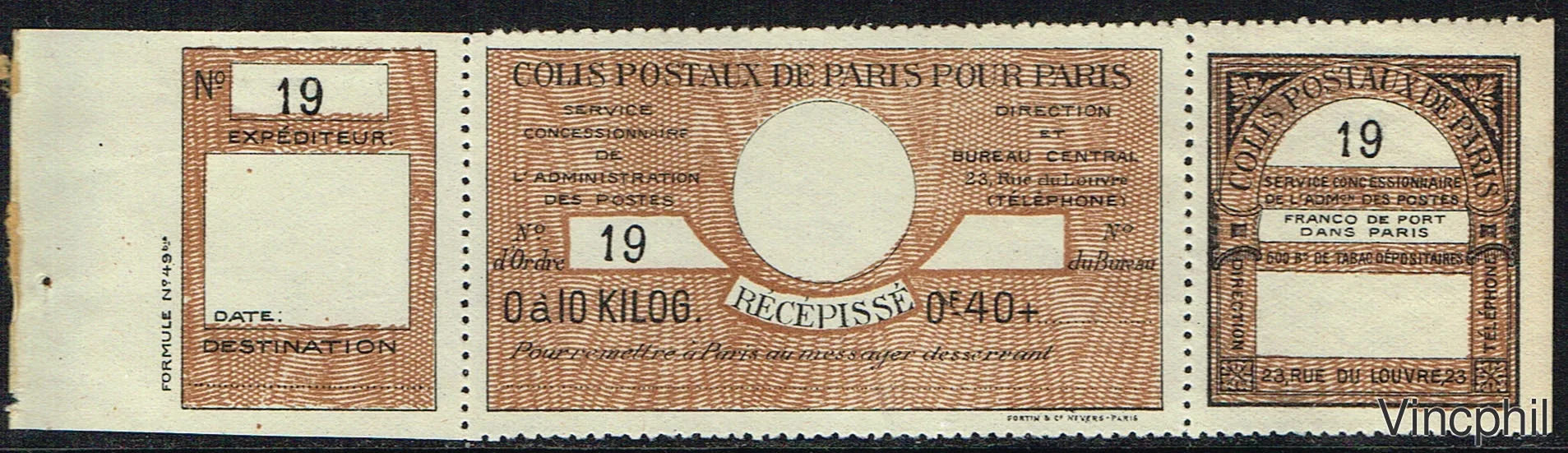 Colis postaux Paris pour Paris ** n° 48 (numéro Maury Spink)