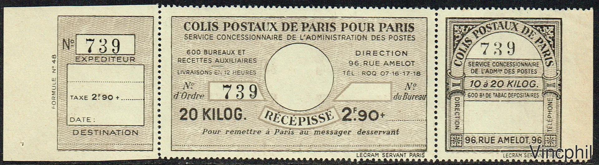 Colis postaux Paris pour Paris ** n° 98 (numéro Maury Spink)