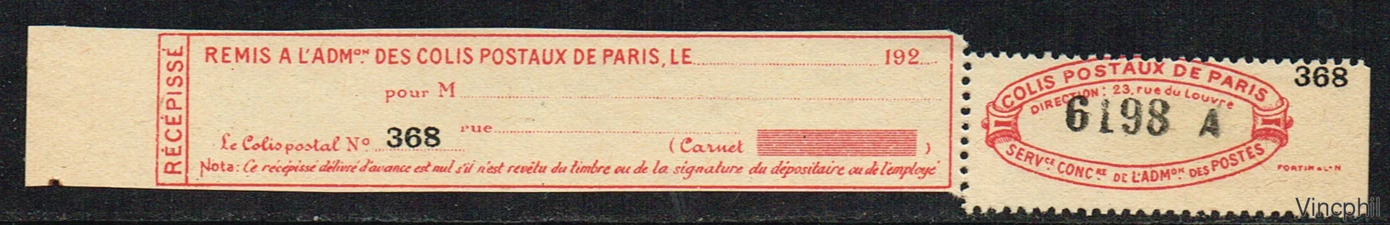 Colis postaux Paris pour Paris ** n° 124 (numéro Maury Spink)