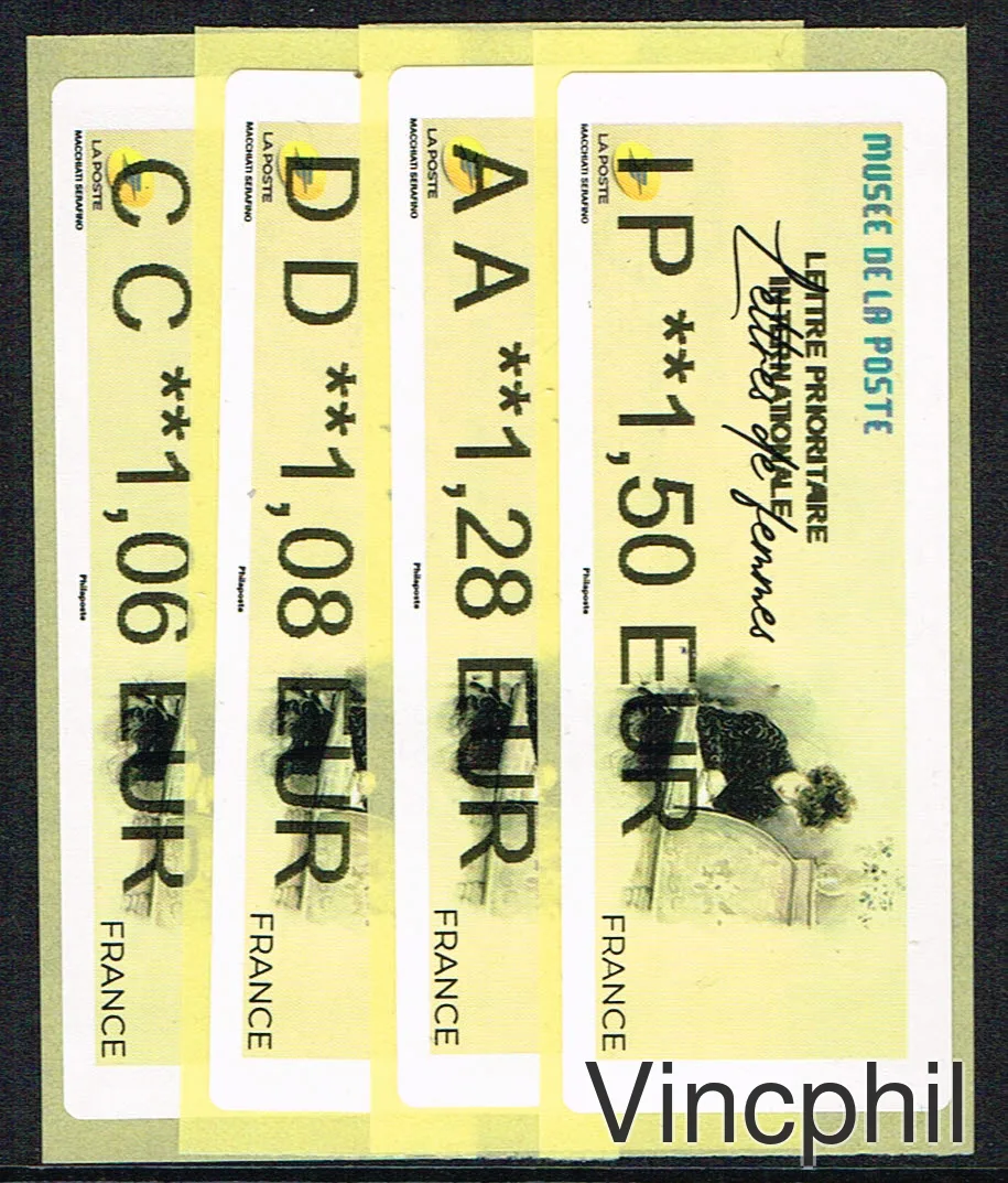 11/2021 MUSEE DE LA POSTE NABANCO 4 valeurs  ECOPLI 1.06, LETTRE  VERTE 1.08, PRIORITAIRE 1.28, INTERNATIONAL 1.50
