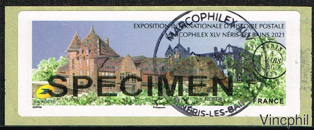 10/2021 MARCOPHILEX Vignette Spécimen oblitérée premier jour