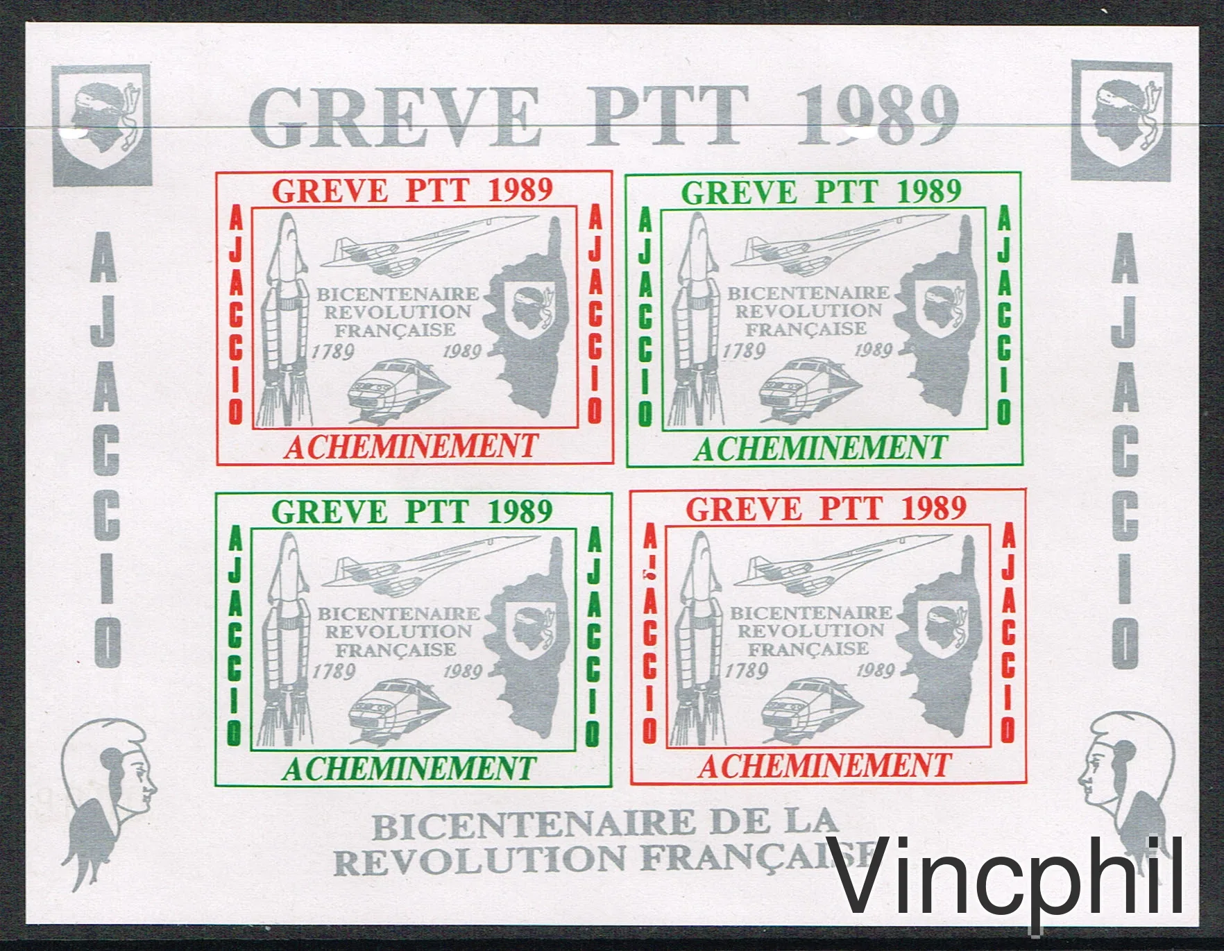 GREVE DES PTT 1989 ** AJACCIO BLOC FEUILLET