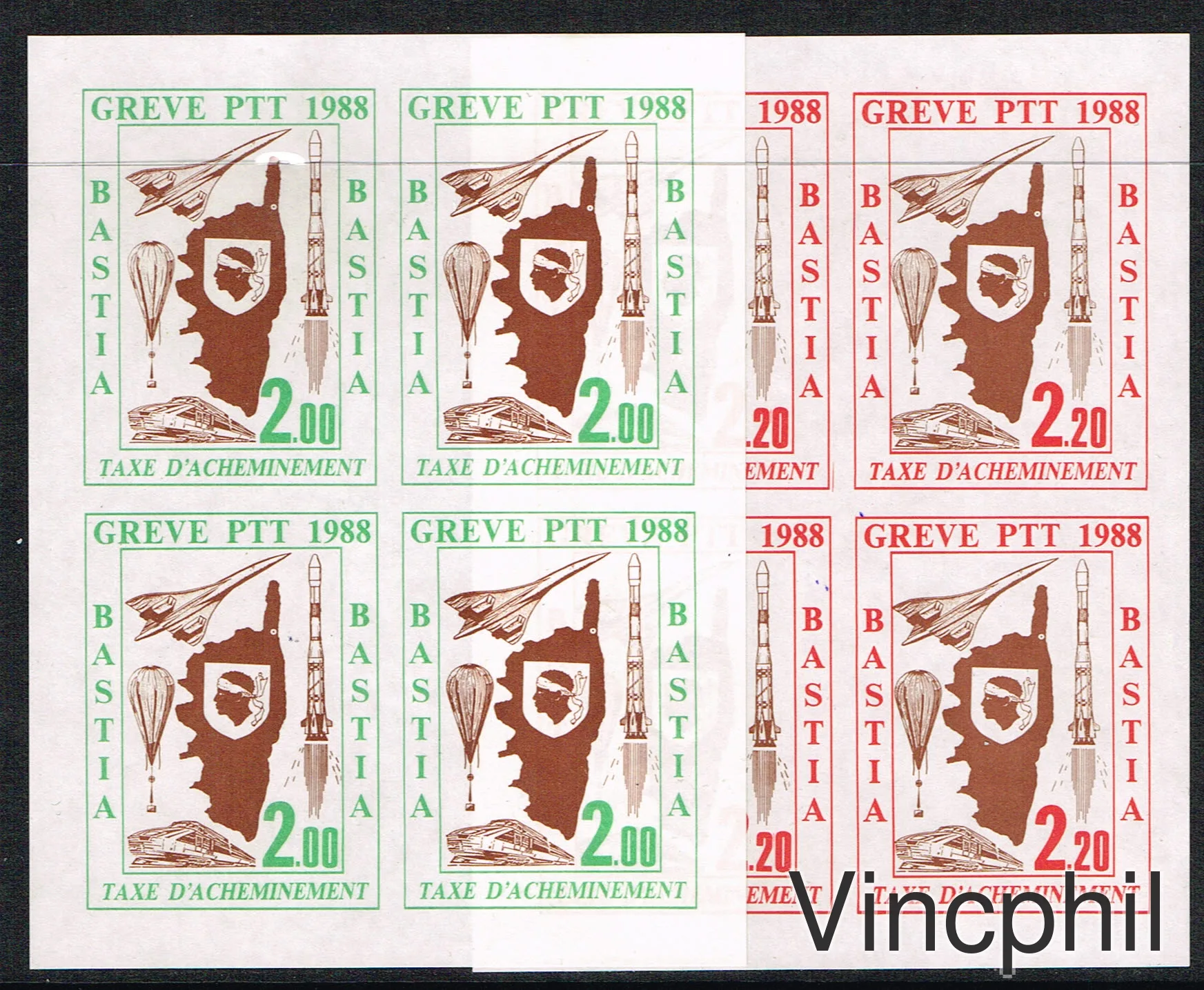 GREVE DES PTT 1989 ** BASTIA  2 BLOCS FEUILLETS