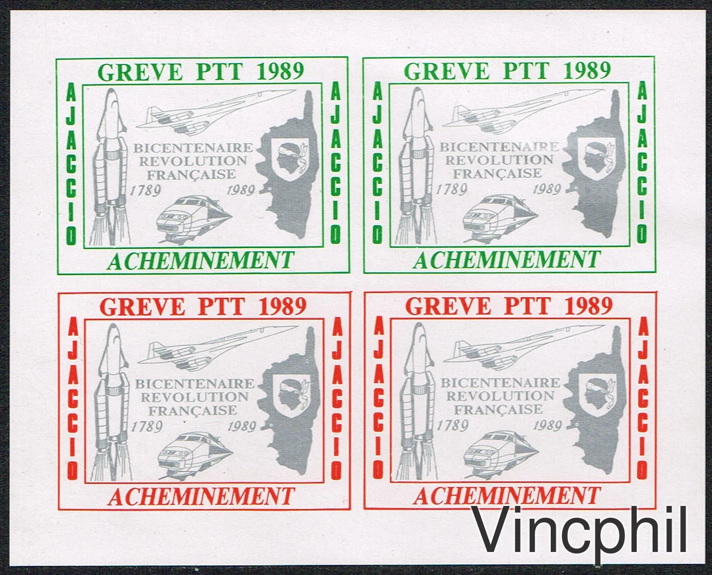 GREVE DES PTT 1989 ** AJACCIO BLOC FEUILLET