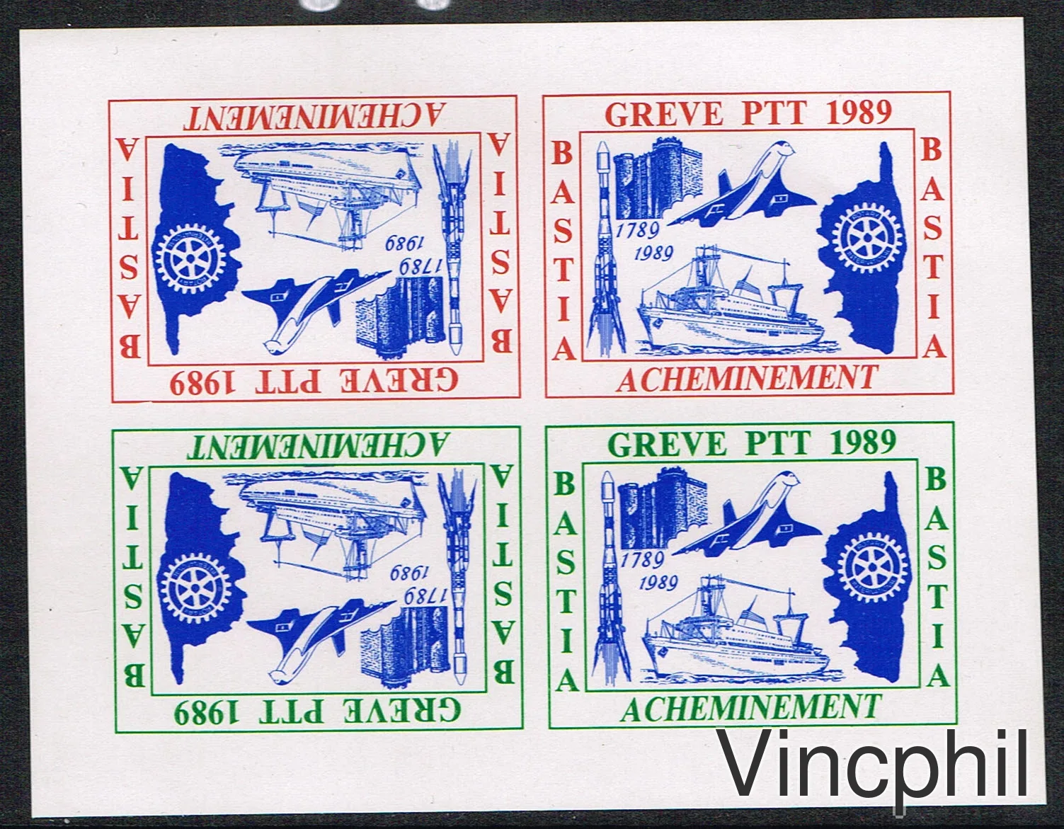 GREVE DES PTT 1989 ** BASTIA  BLOC FEUILLET TETE BECHE