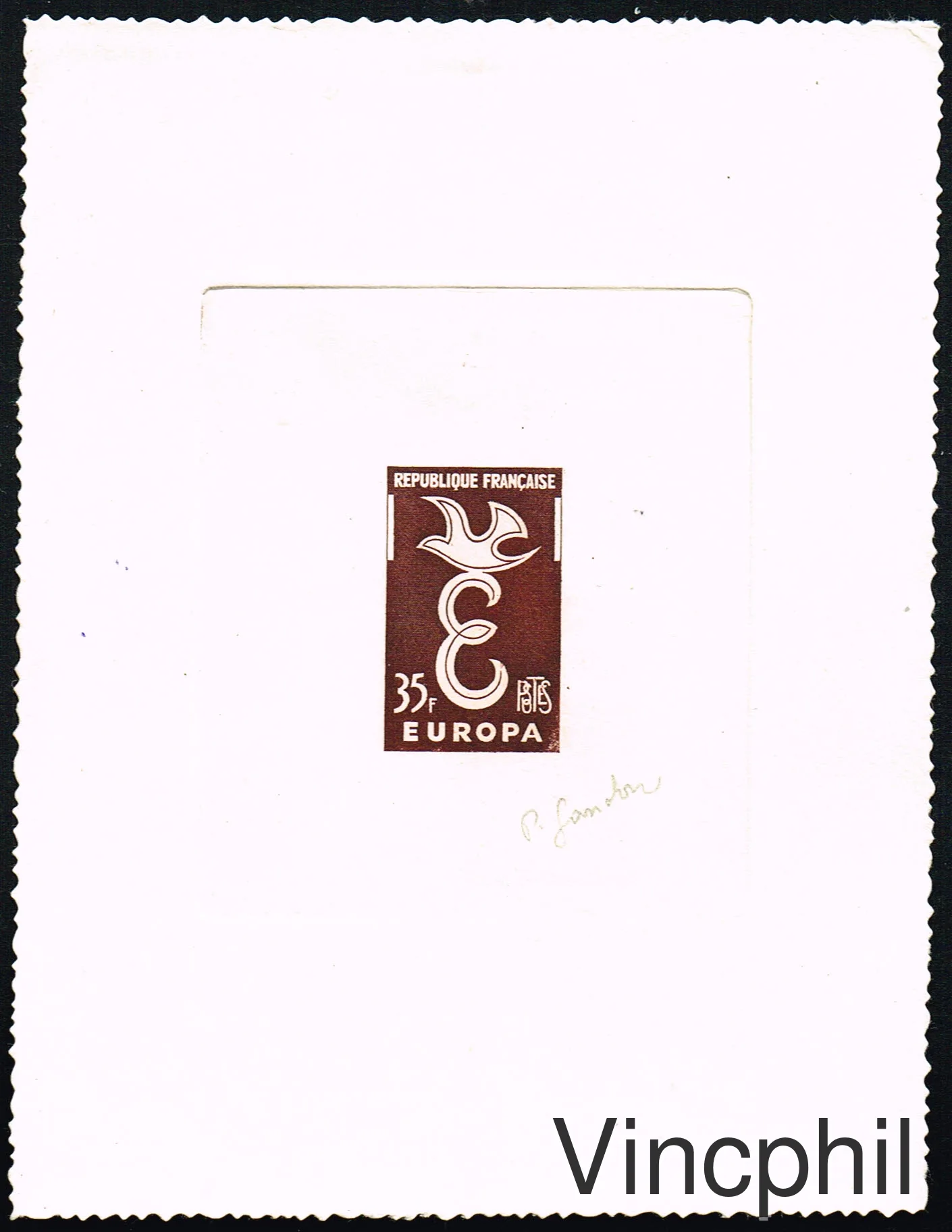 n° 1174 Europa 1958 Epreuve d'artiste Signée Gandon (petite froissure en haut à droite)