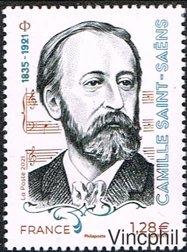 5476 ** Centenaire de la mort de Camille Saint Saëns SANS BANDES DE PHOSPHORE Rare Signé Calves