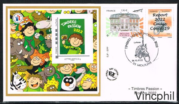 FFAP 21 ** 10/2022 Timbres Passion MOULINS Enveloppe FDC
