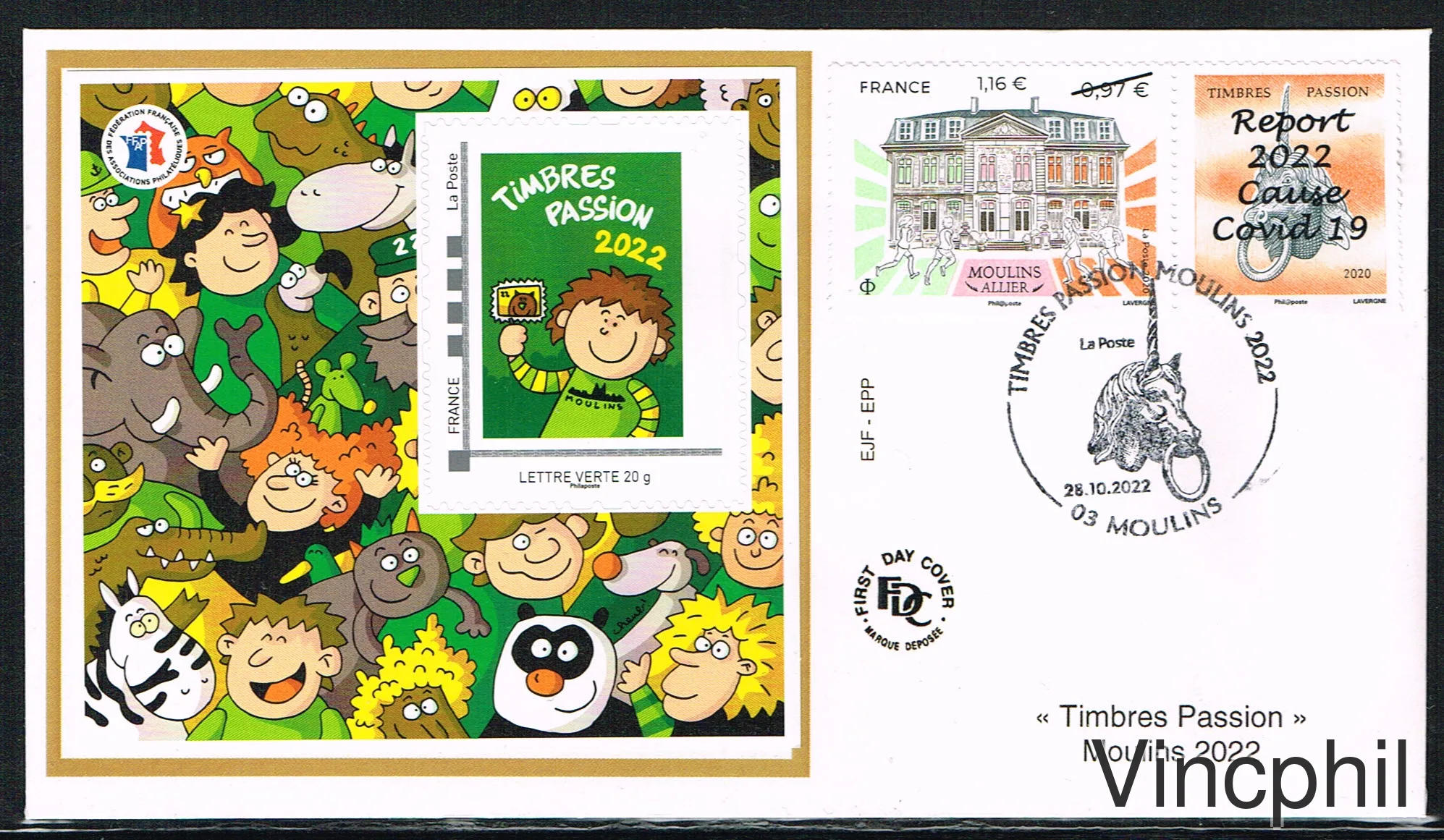 FFAP 21 ** 10/2022 Timbres Passion MOULINS Enveloppe FDC