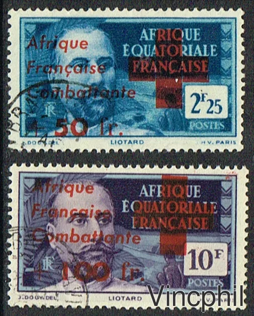 A.E.F. 165/166 Oblitérés France Libre surchargés CROIX ROUGE  Signé Calves