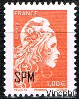 1297 ** orange de Saint Pierre et Miquelon surchargé SPM