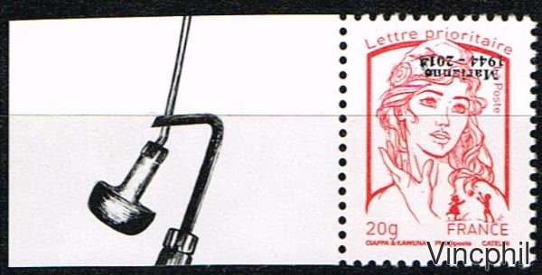 Timbre rouge de la feuille 4774 Ba surcharge renversée ** Signé Calves certificat possible