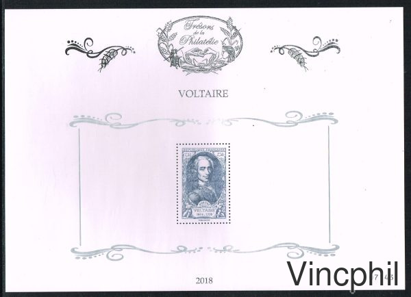 5 **  VARIETE IMPRESSION EFFACEE Trésors de la Philatélie 2018  BS 50A Voltaire 1 bloc
