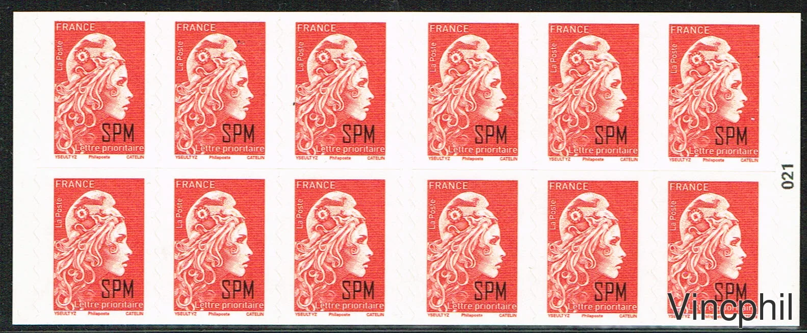 C 1298 ** Marianne surchargée SPM Carnet de 12 timbres