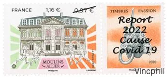 5437 A ** MOULINS ** Timbres surchargé 1.16 et annulation à cause de la Covid