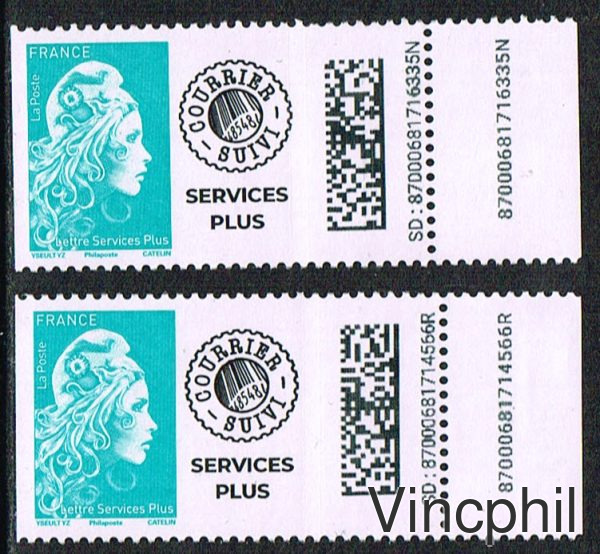 5644 ** Timbres Service plus de roulette gommée, avec numéros inversés