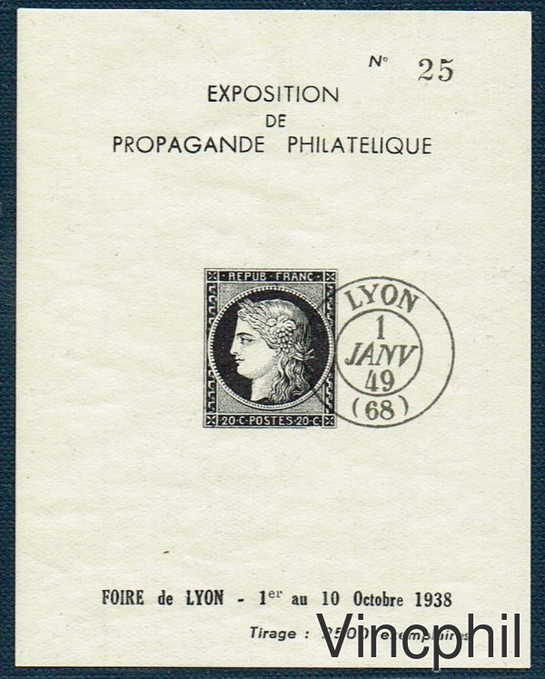 Exposition de Propagande Philatélique Lyon 1938 ** sur papier blanc