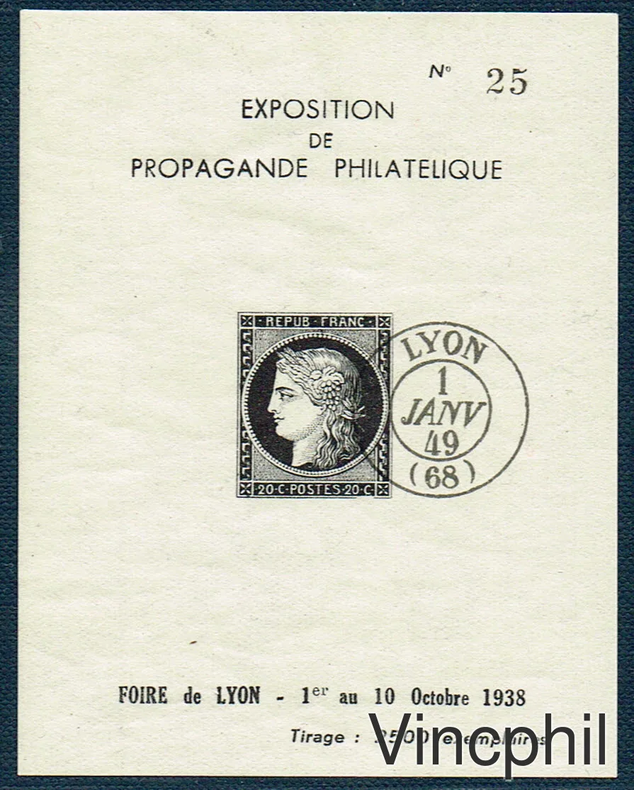 Exposition de Propagande Philatélique Lyon 1938 ** sur papier blanc