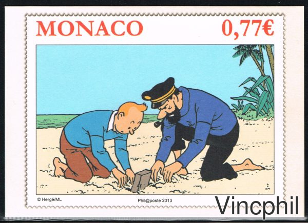 2850 Les aventures de Tintin en Monégasque Encart avec un timbre et une enveloppe premier jour