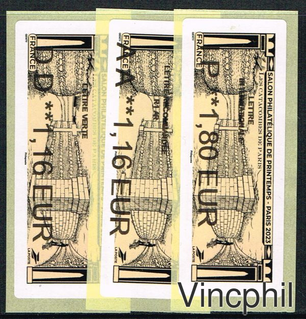 03/2023 LES CATACOMBES  NABANCO 3 valeurs   LETTRE  VERTE 1.16, COMPLEMENT AFFRANCHISSEMENT LETTRE VERTE 1.16,  INTERNATIONAL 1.80