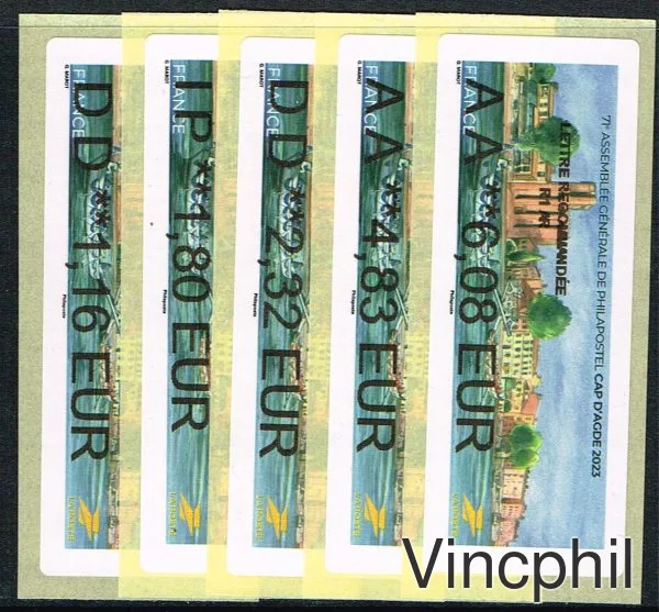 03/2023 PHILAPOSTEL AGDE  NABANCO 5 valeurs   LETTRE  VERTE 1.16, INTERNATIONAL 1.80, 2.32 LETTRE VERTE ENTRE 20 ET 100 GRAMMES, LR1 4.83, LR1AR 6.08