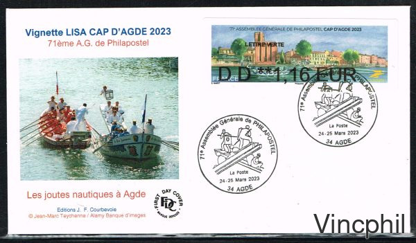 03/2023 PHILAPOSTEL AGDE FDC LETTRE VERTE