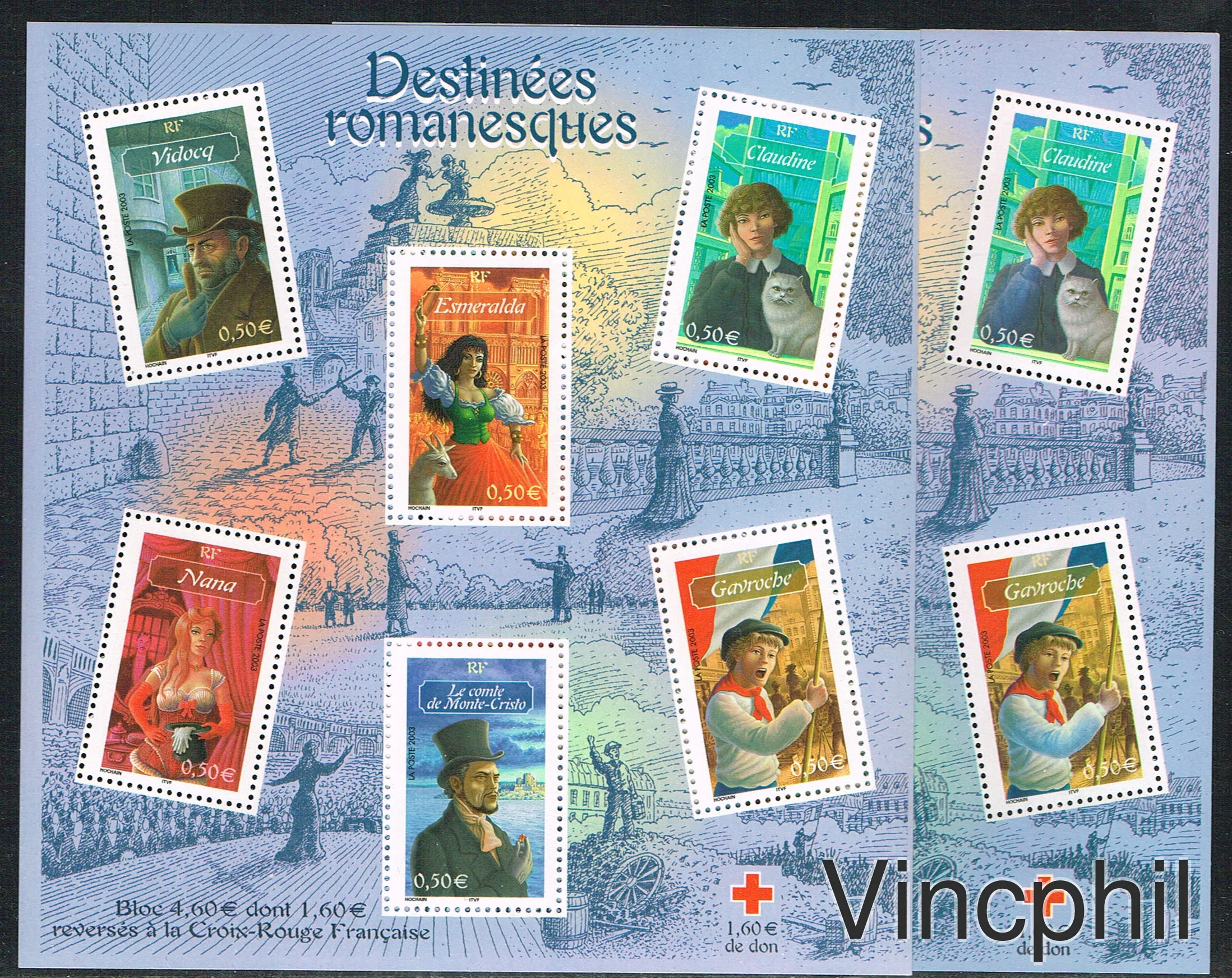 BF 60 ** Bras bleus sur les deux timbres de droite Signé Calves