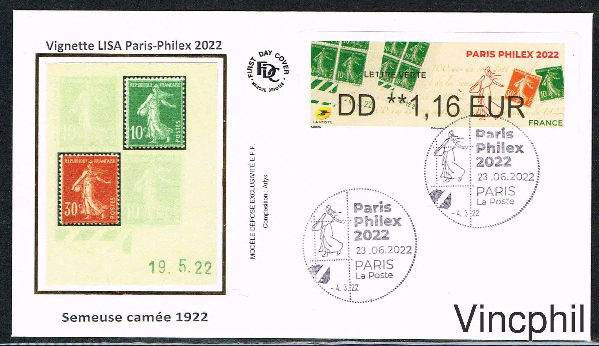 06/2022 SEMEUSE PARIS PHILEX NABANCO FDC 1.16, LETTRE VERTE