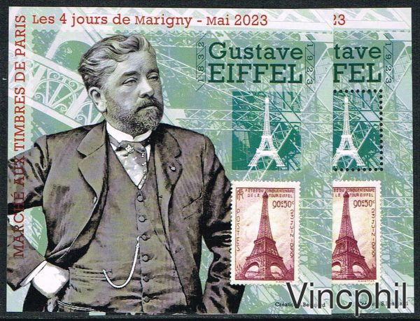 MT 35 ** 100 ème ANNIVERSAIRE DE LA MORT de Gustave EIFFEL 2023 2 BLOCS 1 dentelé et 1 non dentelé