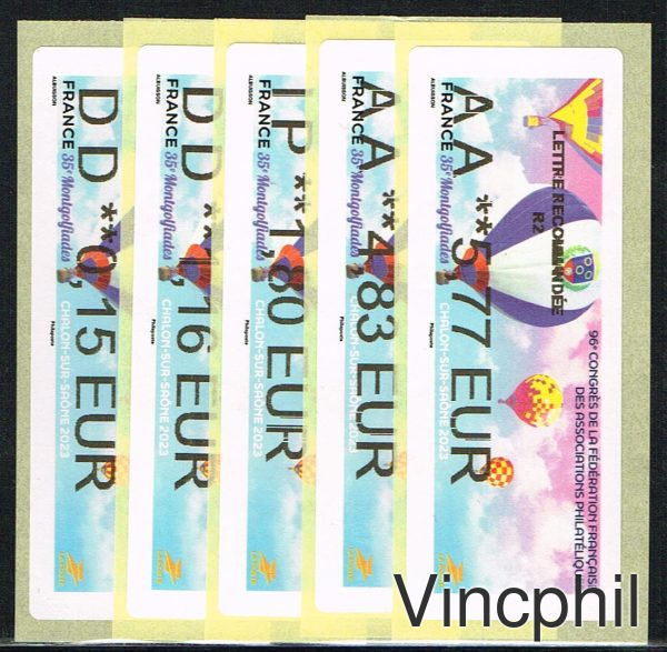 05/2023 FFAP CHALON NABANCO 5 valeurs LETTRE VERTE 1.16, COMPLEMENT 0.15, INTERNATIONAL 1.80, 4.83LR1, 5.77 LRAR