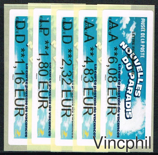 01/2024 Musée de La Poste Nouvelles du Paradis 5 valeurs TARIFS 2024 LETTRE VERTE 1.29, INTERNATIONAL 1.96, LETTRE VERTE 100 gr 2.58, LR 1 5.36, LR1 AR 6.71.