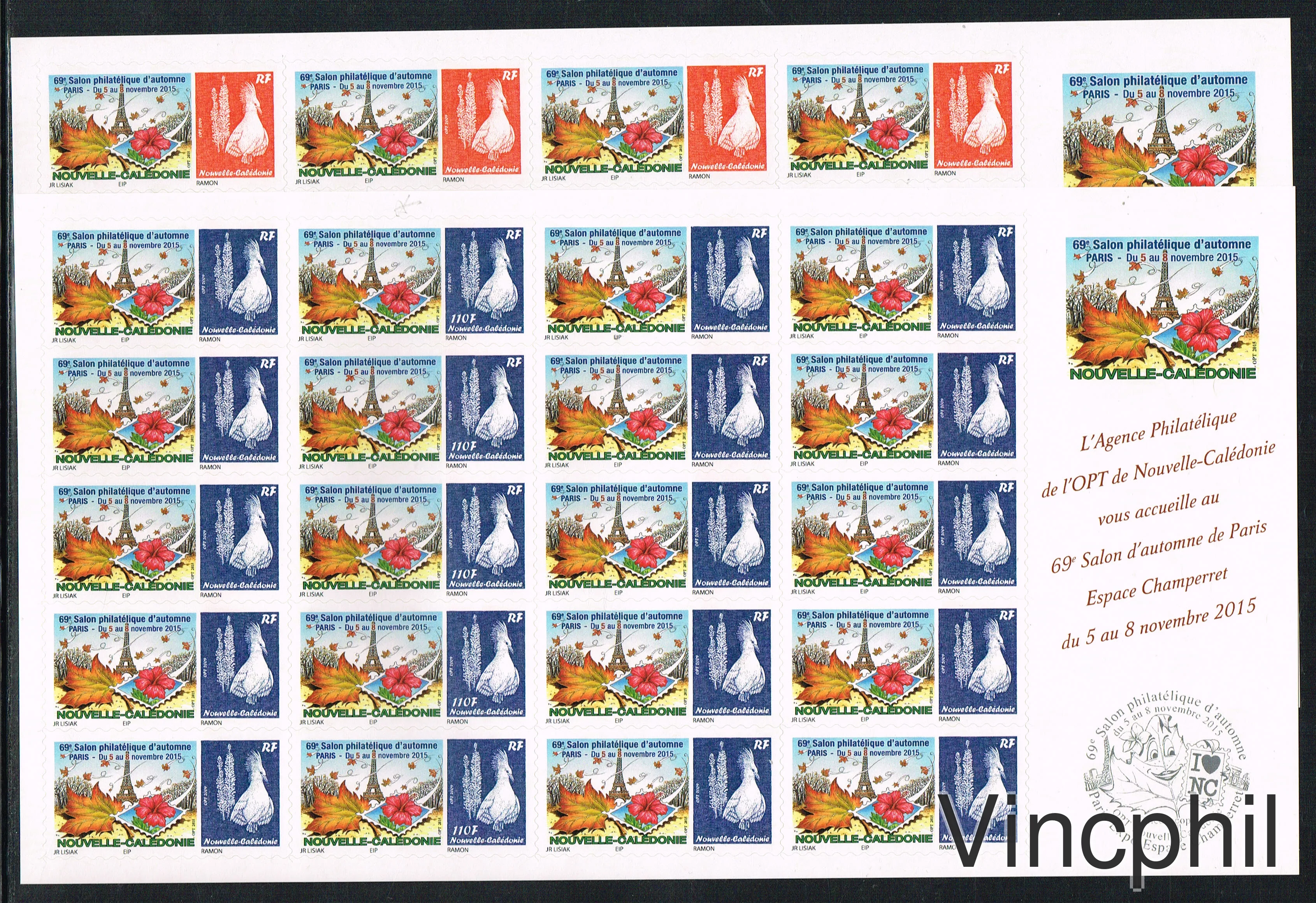1262/1263 ** Feuilles Personnalisées Salon Philatélique d'Automne pour le bleu il y a 15 x 1263 et 5 x 1263a (d'autres feuilles à découvrir dans Territoires > Ventes à prix nets)