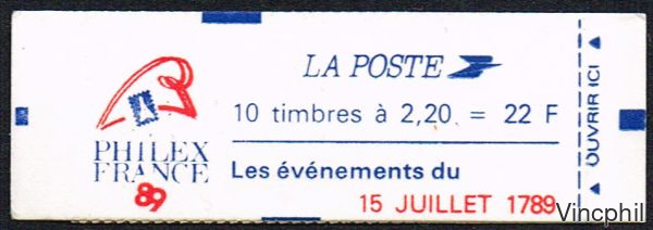 CT 2376 C 12 ** Philexfrance 89 Carnet fictif Timbres avec guillochis rouges à l'intérieur n° fictif Gu 11 e
