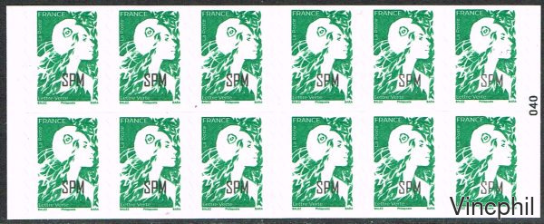 C 1325 ** Marianne de l'Avenir Surchargée SPM Carnet de 12 timbres