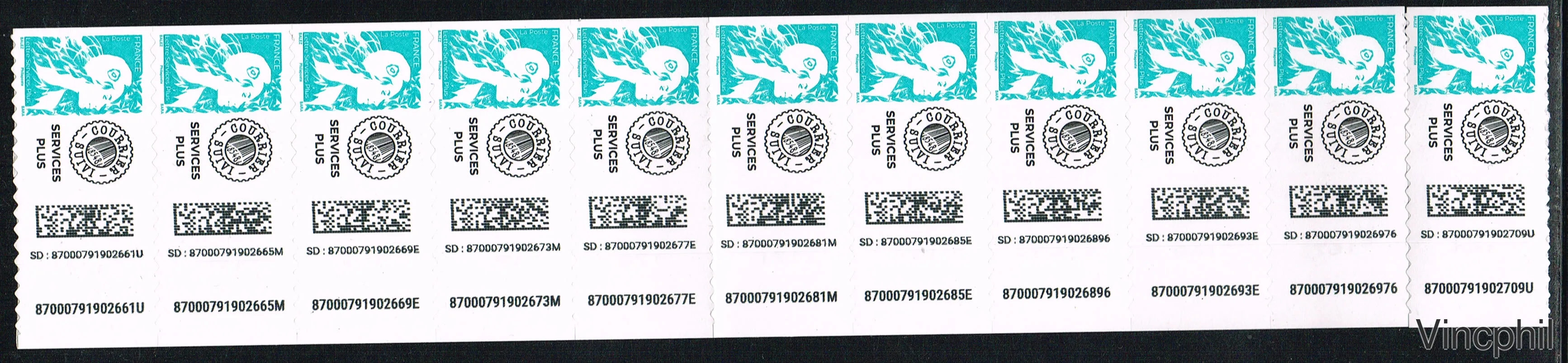 2362 ** Marianne de l'Avenir ** Lettre Services Plus adhésive de roulette en bande de 11
