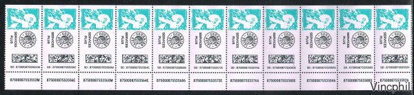 5734 ** Marianne de l'Avenir ** Lettre Services Plus  gommée de roulette en bande 11 timbres
