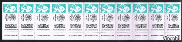 5734 ** Marianne de l'Avenir ** Lettre Services Plus gommée de roulette en bande 11 timbres