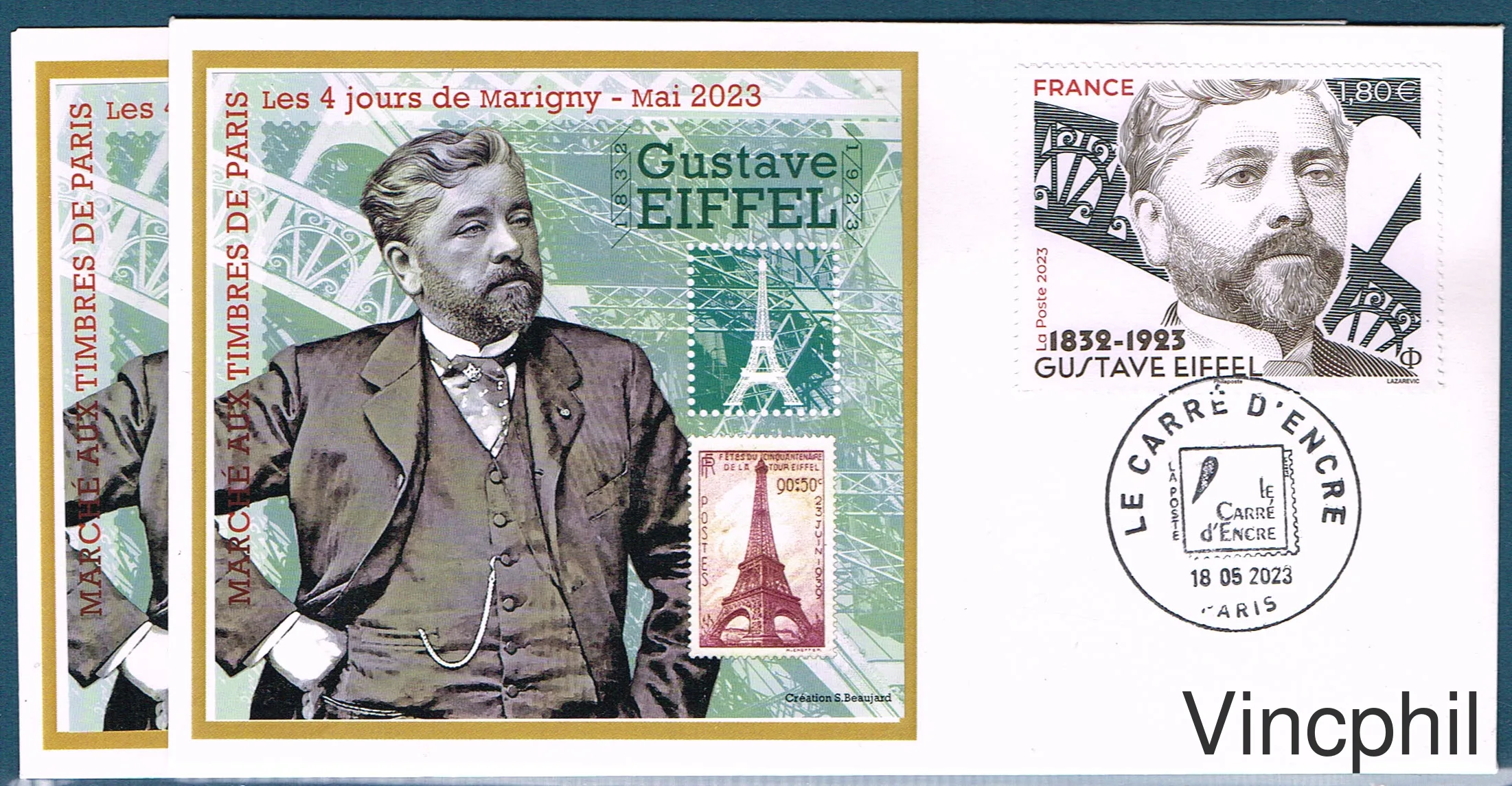 MT 35 ** 100 ème ANNIVERSAIRE DE LA MORT de Gustave EIFFEL 2023 2 BLOCS F.D.C. 1 dentelé et 1 non dentelé