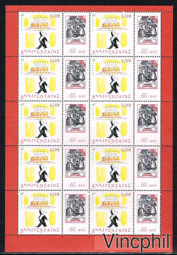 F 3688Ab ** Anniversaire personnalisé gomme mate en feuillet de 10