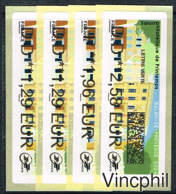 04/2024 SALON DE PROVENCE  4 valeurs AVEC datamatrix    LETTRE VERTE 1.29, CPL AFFRANCH LETTRE VERTE 1.29?INTERNATIONAL 1.96, LETTRE VERTE 100 gr 2.58